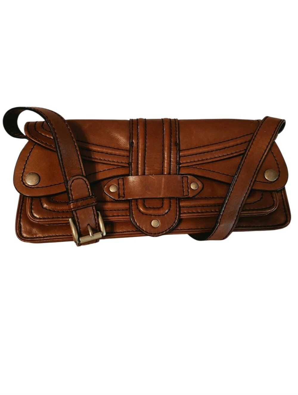 Antonio Melani Brown Leather Clutch with Shoulder Strap